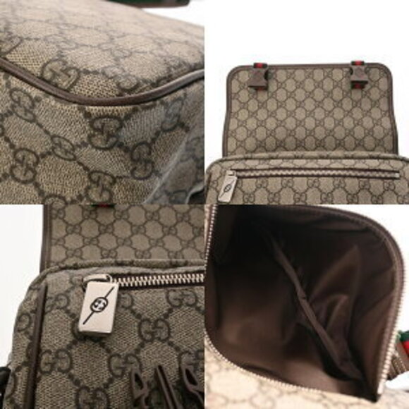 Gucci Shoulder Bag Beige Ebony Brown GG Supreme Leather - Picture 7 of 10